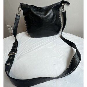 Firenze Bella Handbags Black Leather Crossbody Purse Silver Grommets